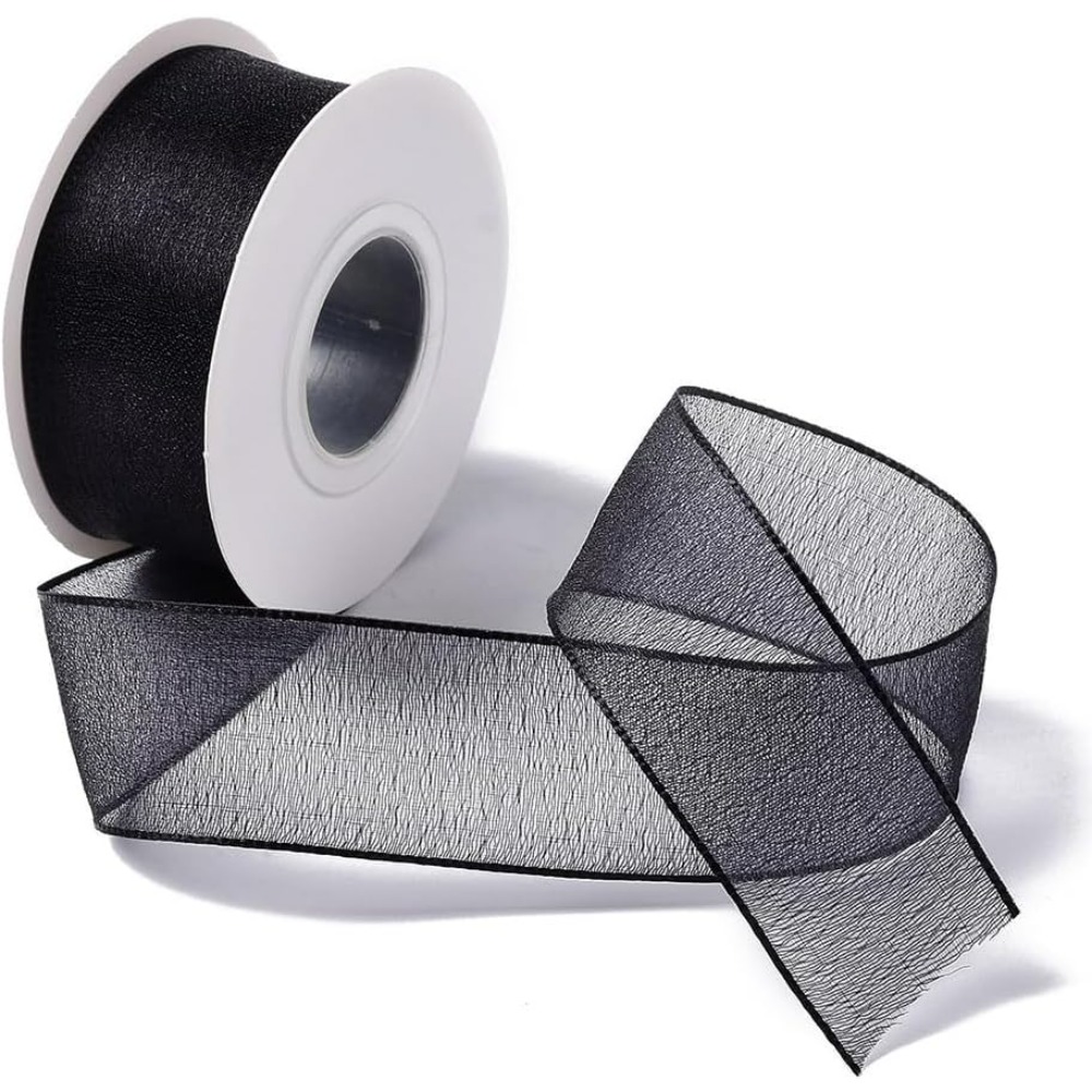 1 بوصة الأسود الأورجانزا الشري - مراجعة Organza Ribbon Spool وسعره